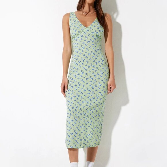 Motel Rocks Lisheva Midi Dress in Lime Floral Small - Picture 2 of 9